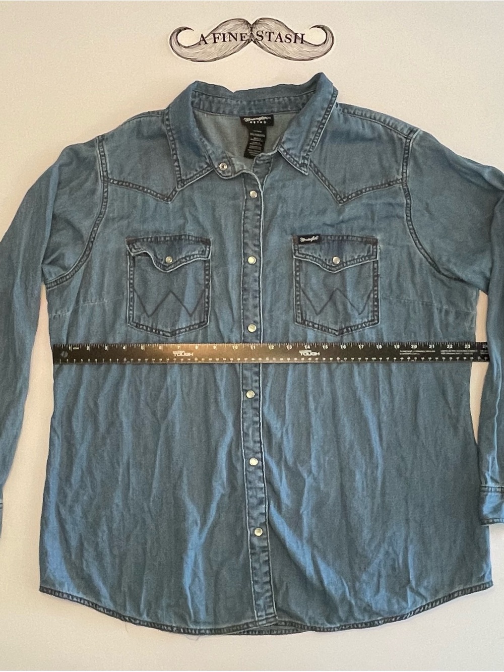 Wrangler Retro Western Shirt Womens XXL Denim Pearl Snap Long Sleeve